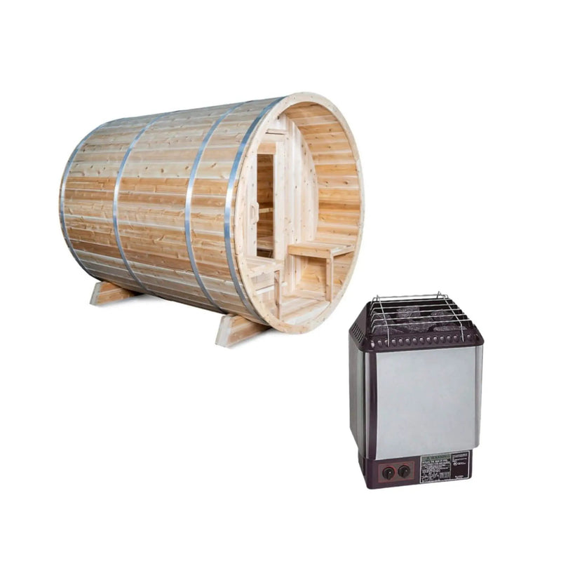 Dundalk Leisurecraft 4-Person Canadian Timber Serenity Barrel Sauna With Solid Wood Benches [CTC2245W] (SAK94862) by SAKSBY WHOLESALE