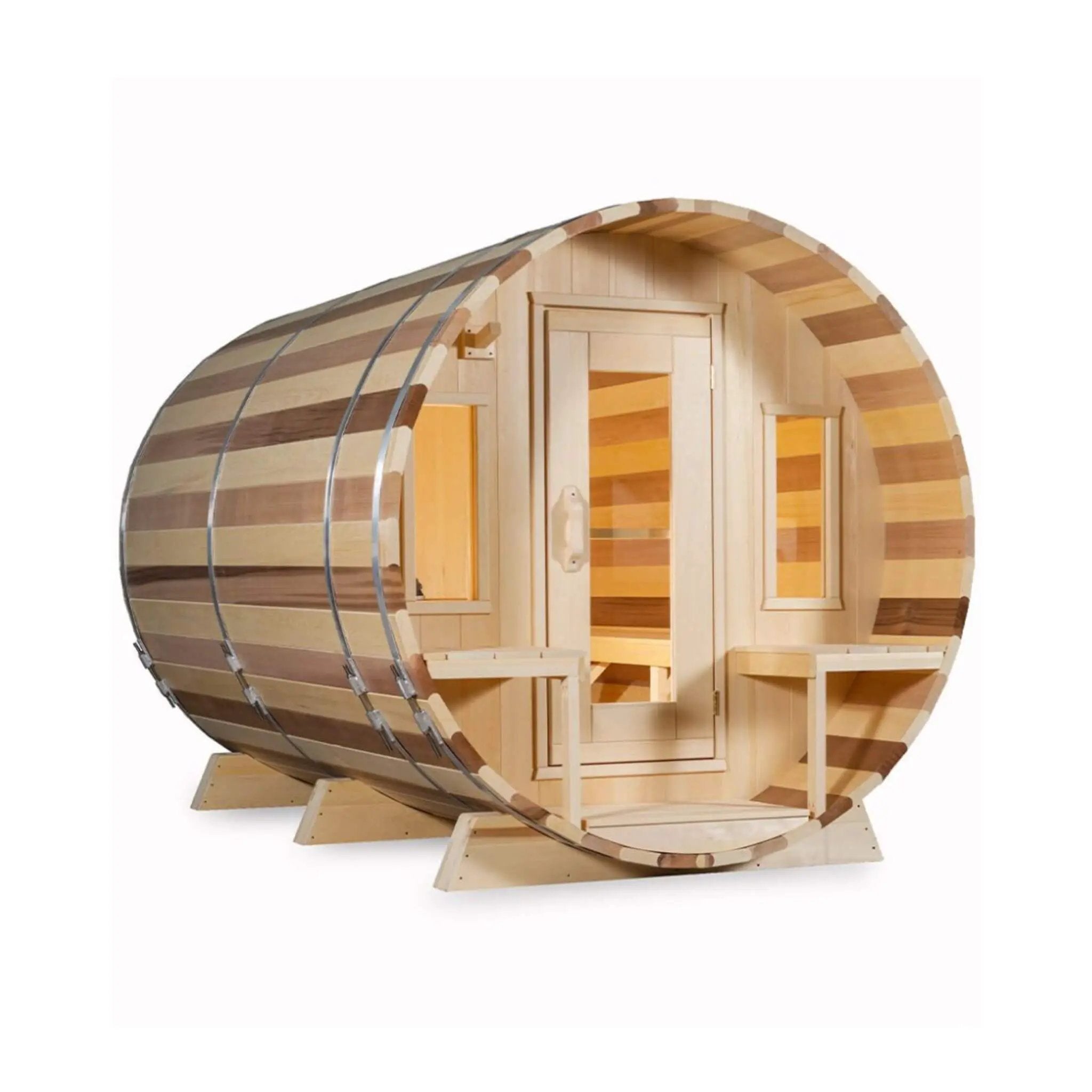 Dundalk Leisurecraft 6-Person Canadian Timber Tranquility Barrel Sauna With Front Porch [CTC2345W] (SAK96814) by SAKSBY WHOLESALE