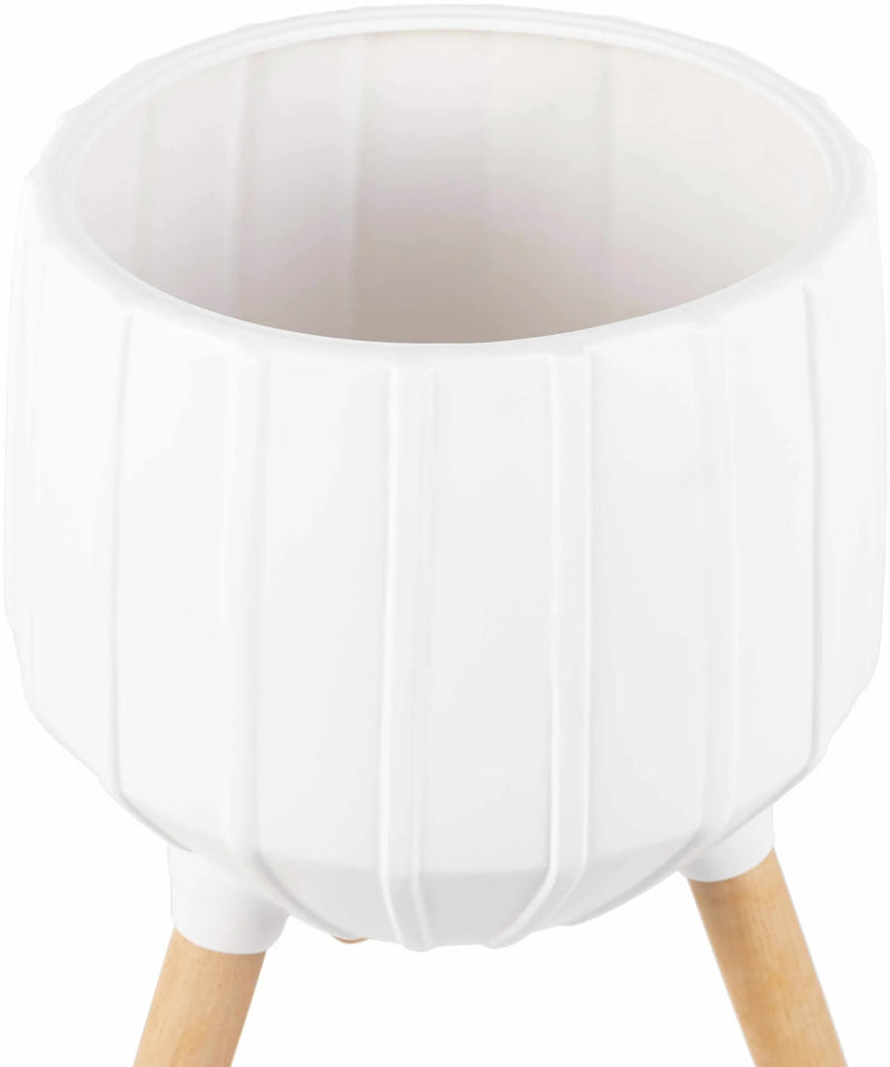 Dunguan White Ribbed Wood Outdoor Planter - Clearance by Boutique Rugs