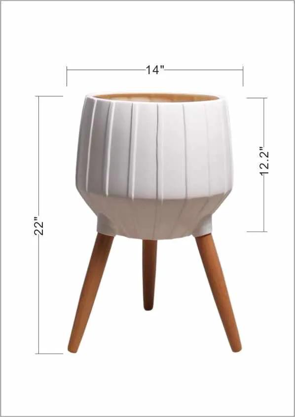 Dunguan White Ribbed Wood Outdoor Planter - Clearance by Boutique Rugs