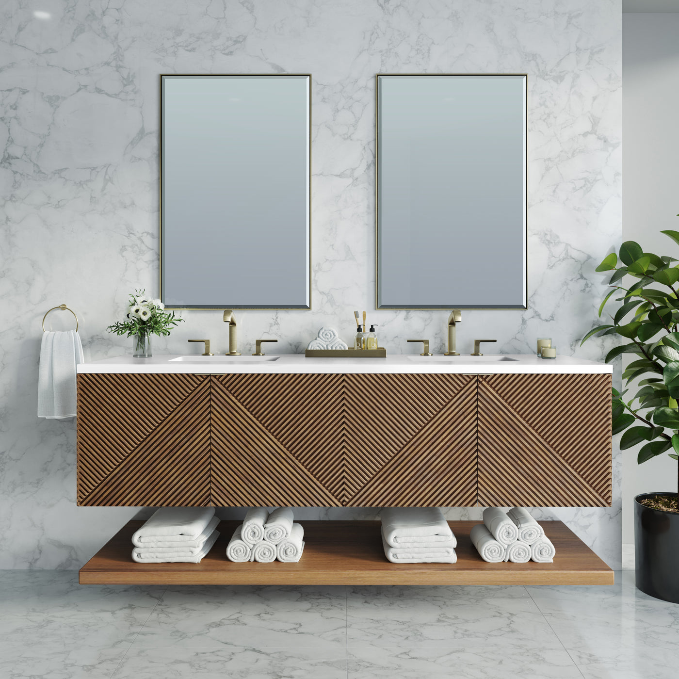 James Martin Marcello 72" Floating Double Bathroom Vanity, Chestnut, view 36