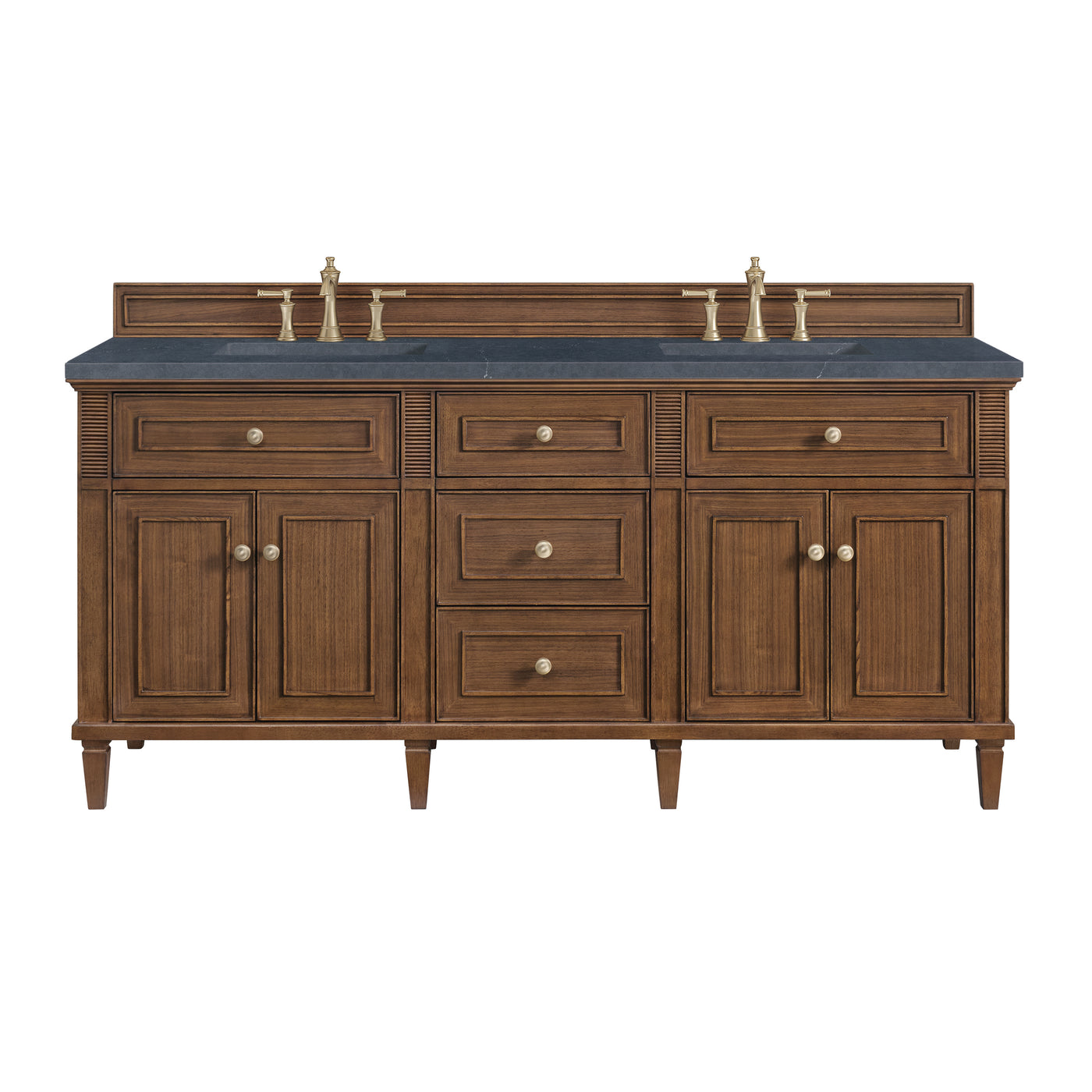 James Martin Lorelai 72" Double Bathroom Vanity, Mid-Century Walnut with Charcoal Soapstone countertop