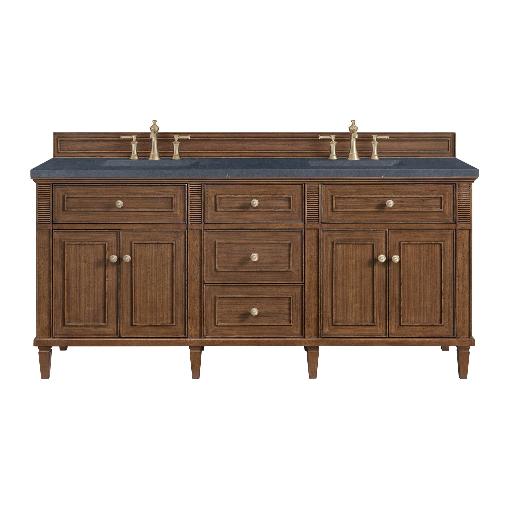 James Martin Lorelai 72" Double Bathroom Vanity, Mid-Century Walnut with Charcoal Soapstone countertop