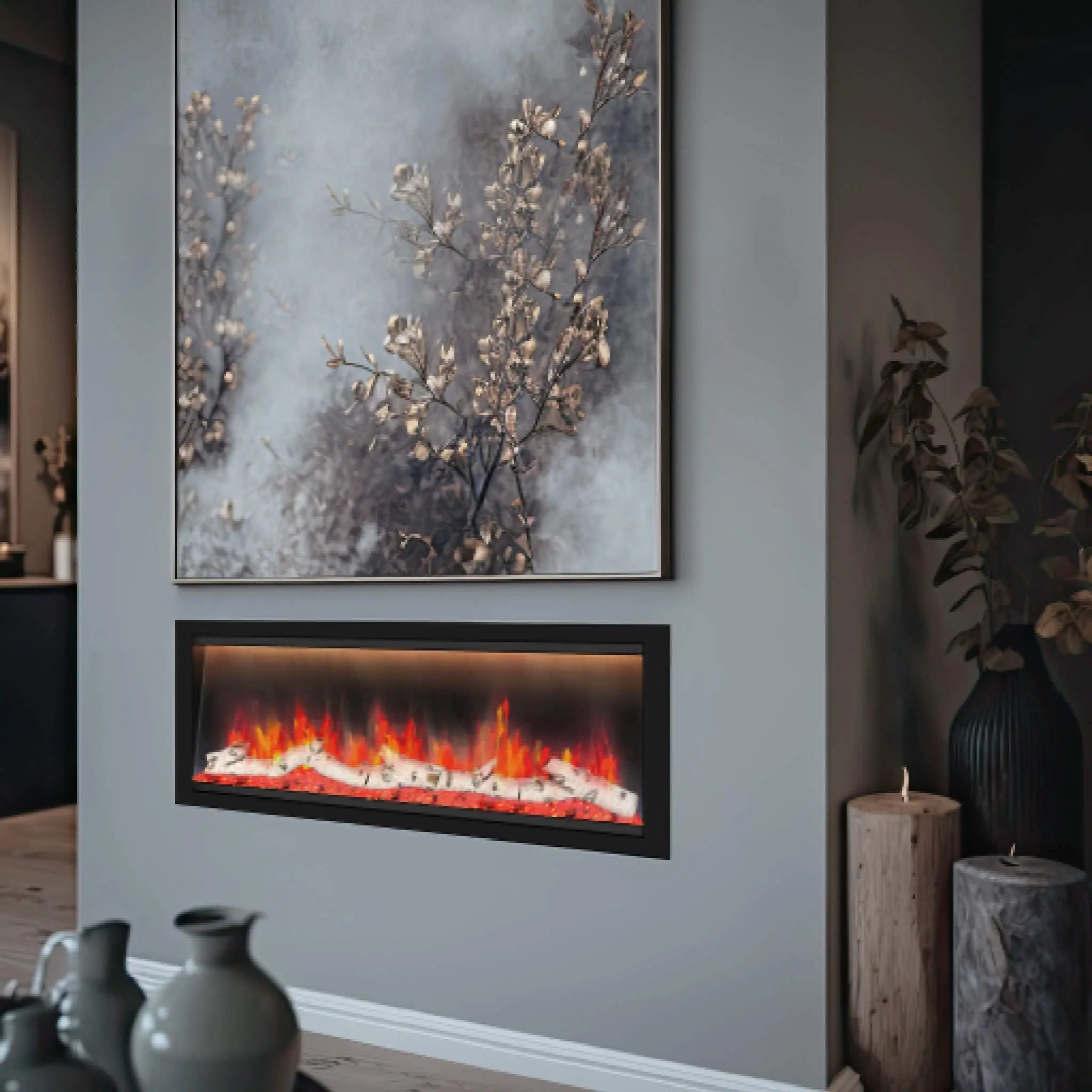 Dynasty Allegro 58-Inch Smart Linear Electric Fireplace With Heater Timer Settings [DY-BFM58] (SAK23948) by SAKSBY WHOLESALE