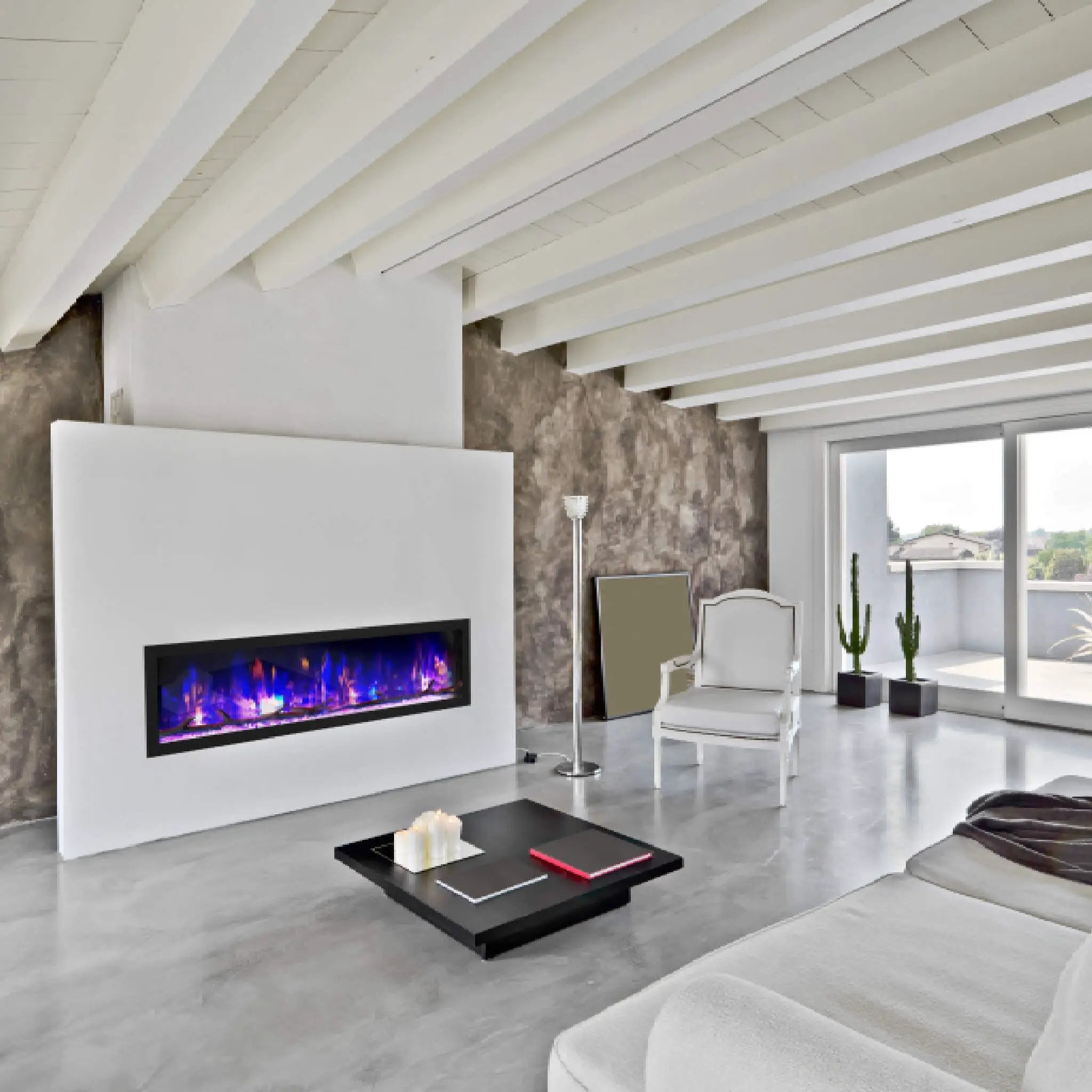 Dynasty Cascade 64-Inch Smart Linear Electric Fireplace With Front Facing Heater [DY-BTX64] (SAK15932) by SAKSBY WHOLESALE