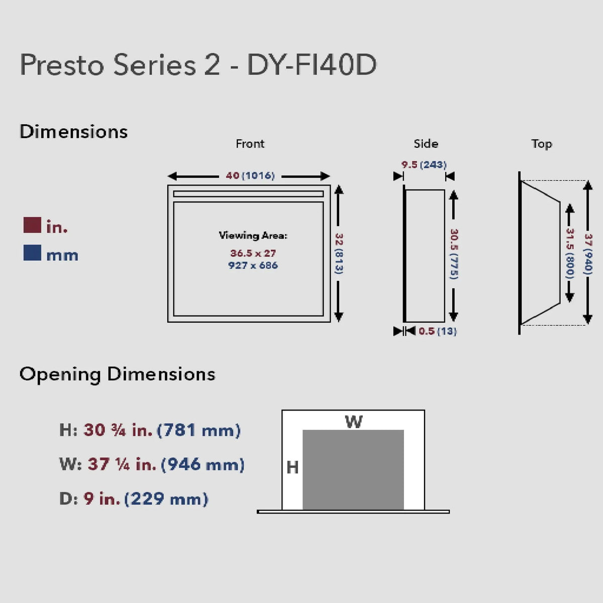 Dynasty Presto 40-Inch Built-In Electric Firebox Insert With Adjustable Flame Settings [DY-FI40D] (SAK40157) by SAKSBY WHOLESALE