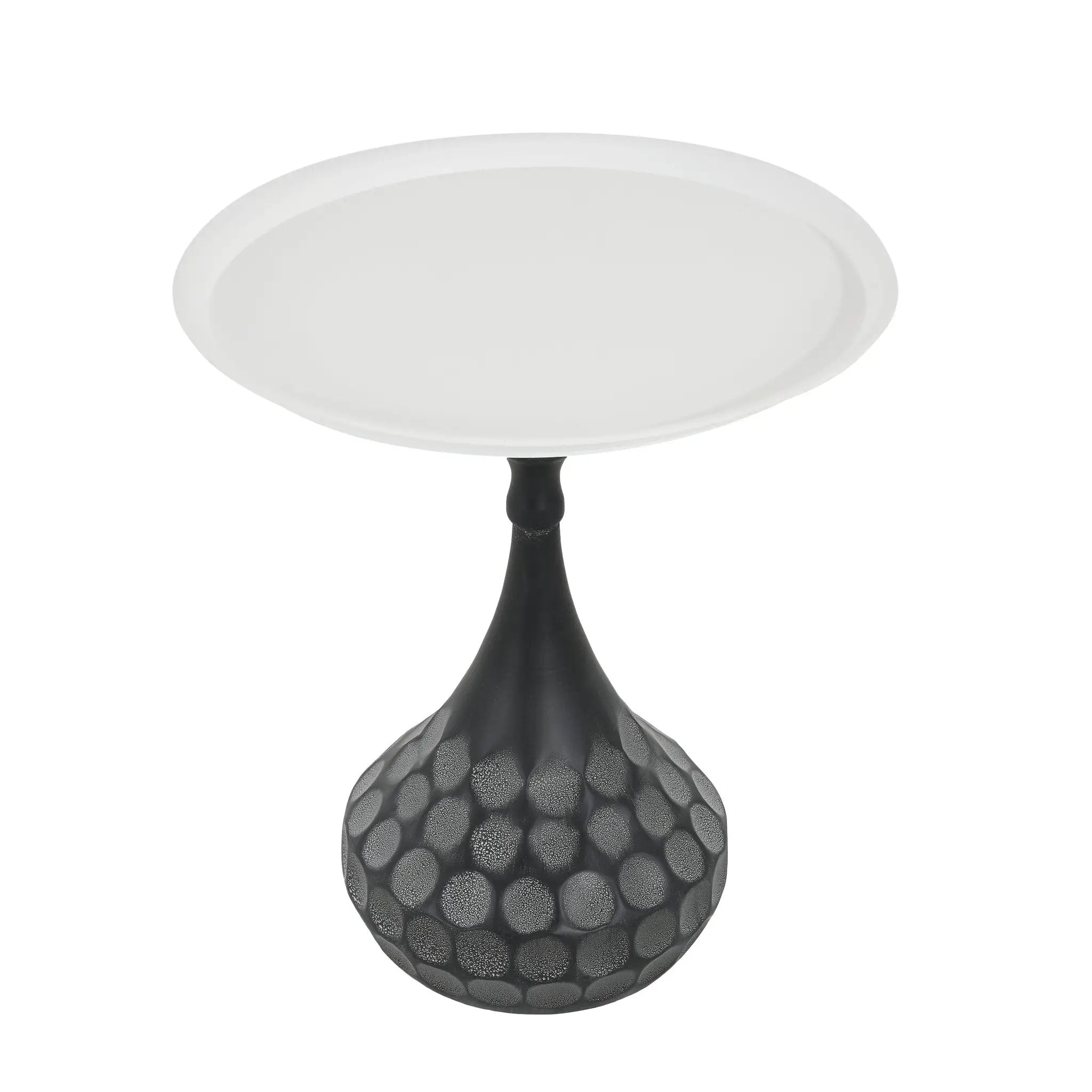 Accent Metal Coffee Table, Pedestal Table for Living Room, Hand-Hammered Texture, White+Black by HouseOfZazla