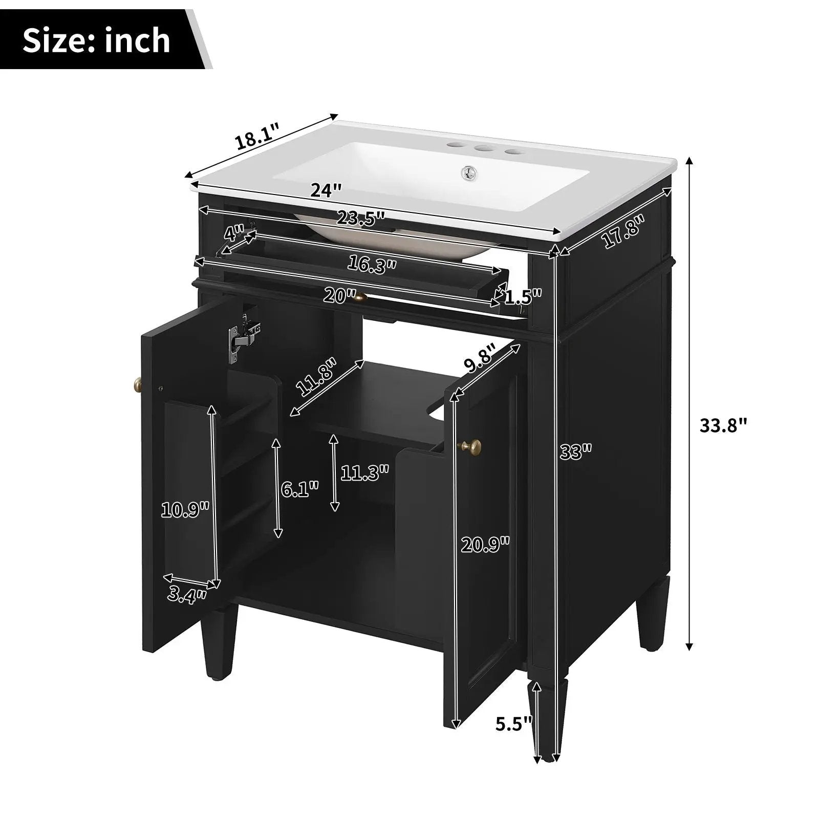 Bathroom Vanity With 2 Doors And Tip Out Drawer, Soft Closing Hinges by Unique Piece Furniture