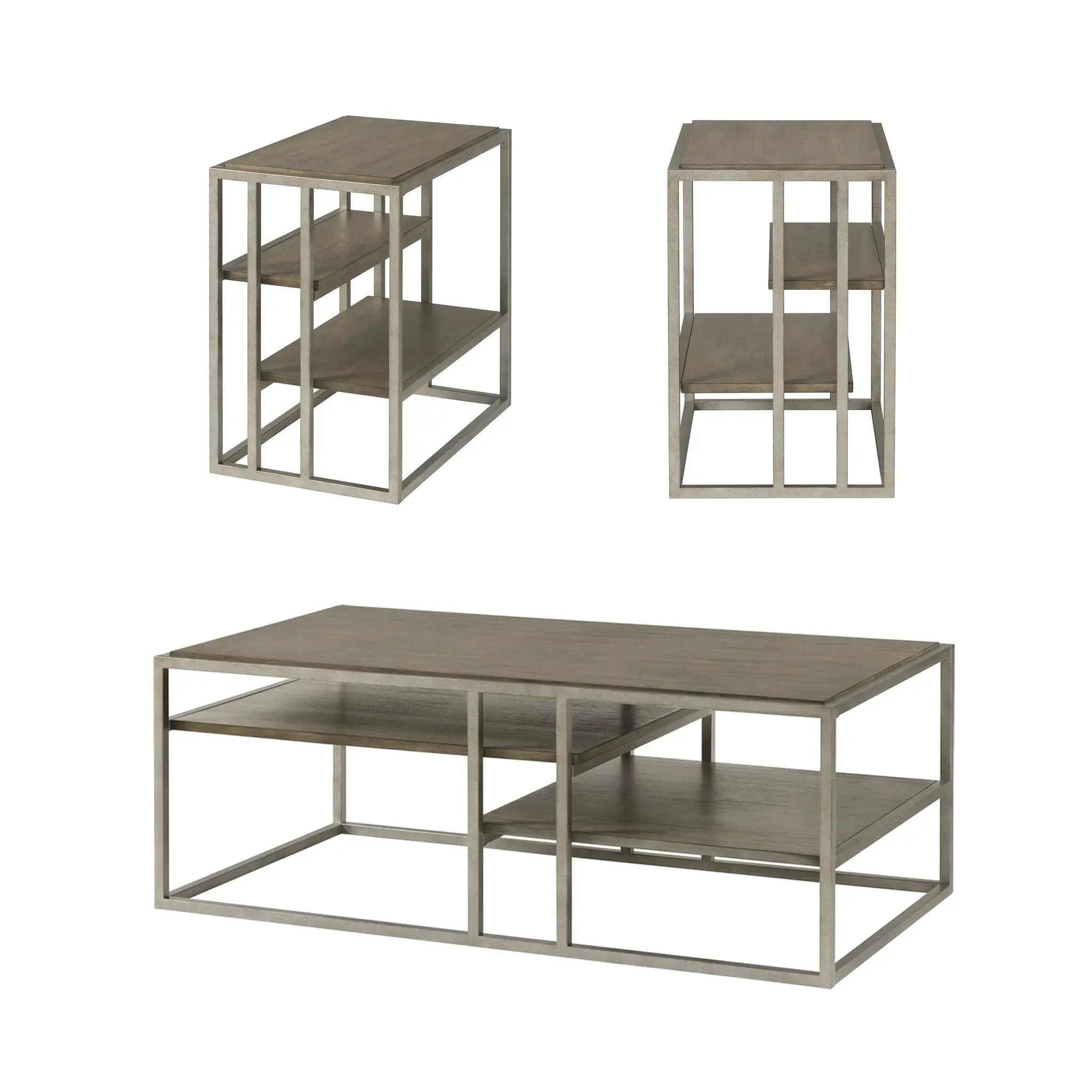 Padena 3-Piece Metal Frame Wood Living Room Coffee Table Set by HouseOfZazla