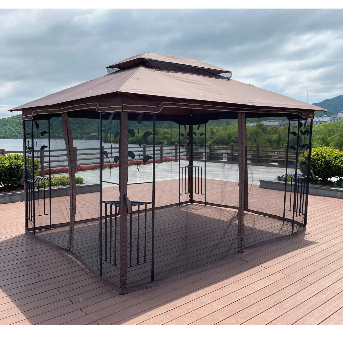 Patio Gazebo Tent With Ventilated Double Roof And Mosquito Net For Backyard Or Garden by Unique Piece Furniture