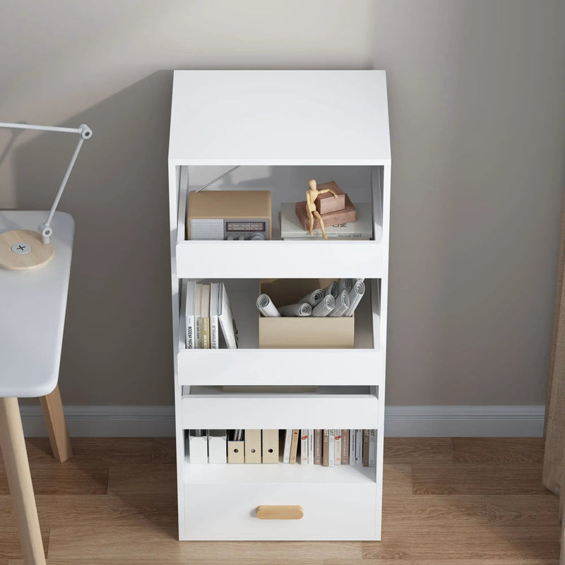 4 Tier Freestanding Bookshelf With 3 Sliding Drawers And 1 Bottom Drawer - White by Unique Piece Furniture