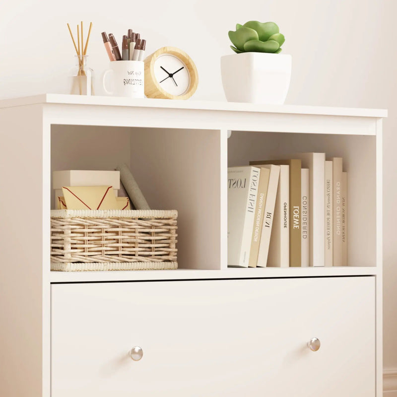Toy Storage Organizer With Large Drawer And Low Bookshelf For Nursery & Playroom - White by HouseOfZazla