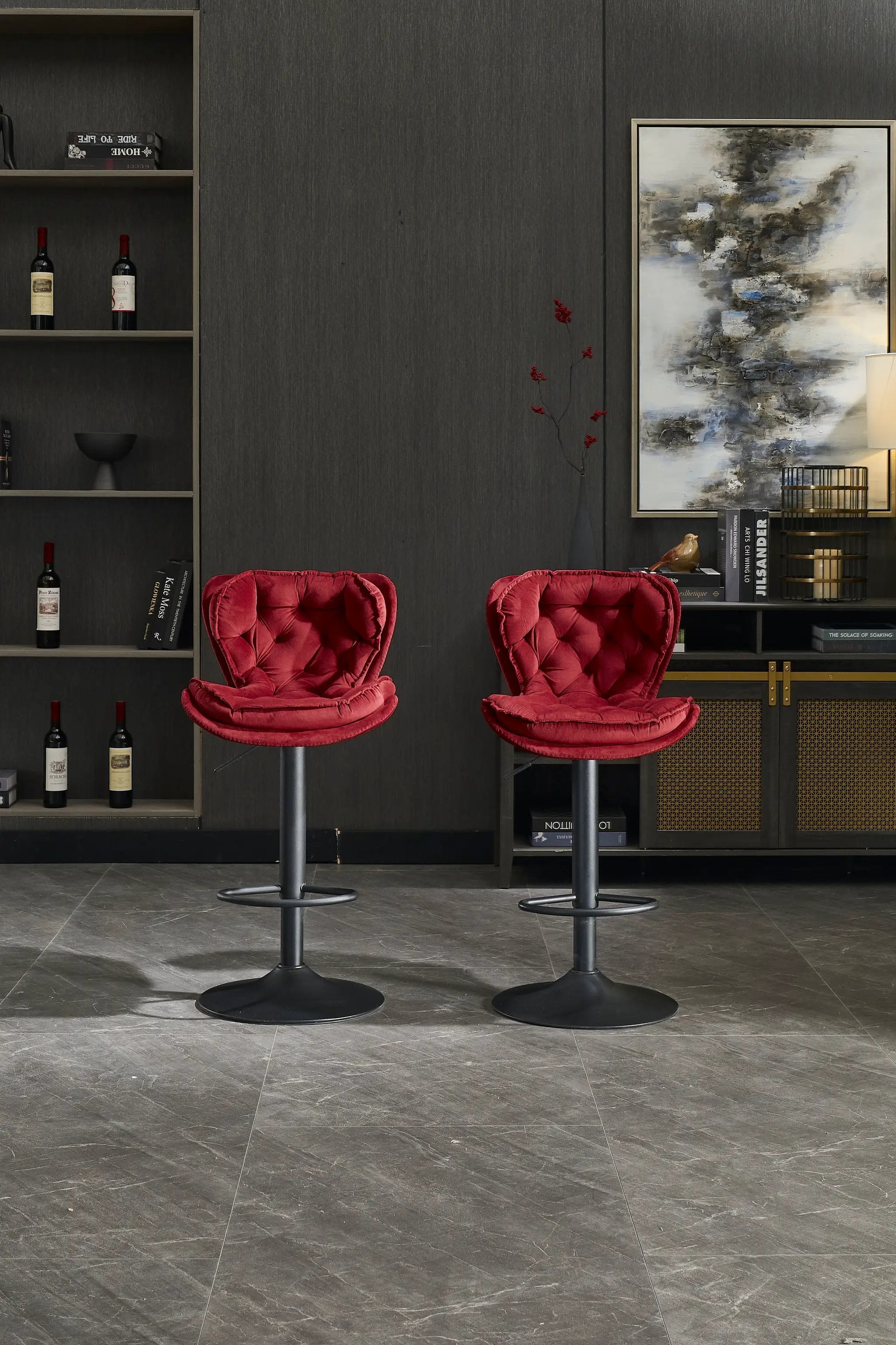Set of 2 Bar Stools with Powder Footrest and Base by HouseOfZazla