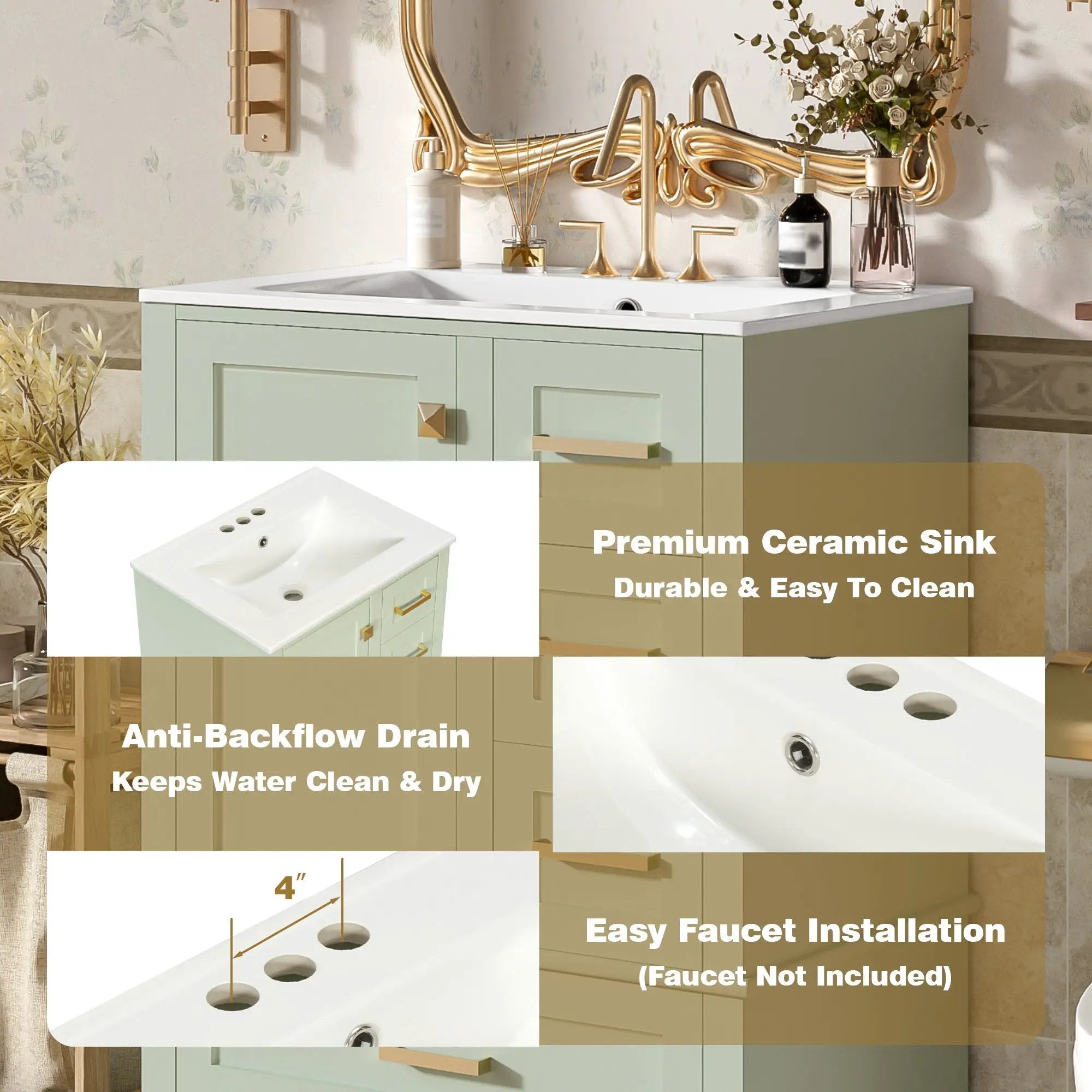 24.8" Bathroom Vanity with Ceramic Sink, Modern Freestanding Cabinet by HouseOfZazla