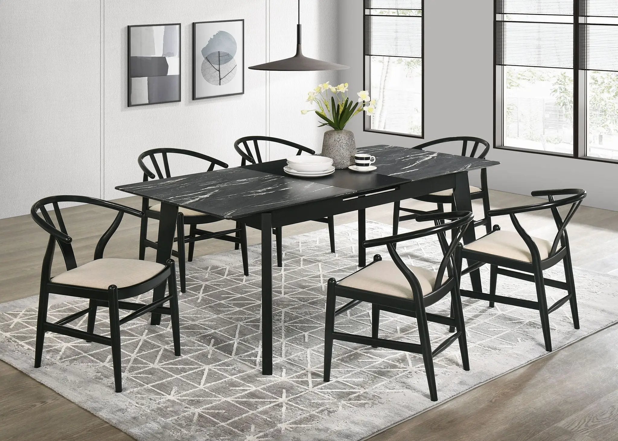 Crestmont 7-piece Extension Leaf Dining Table Set Black by Unique Piece Furniture
