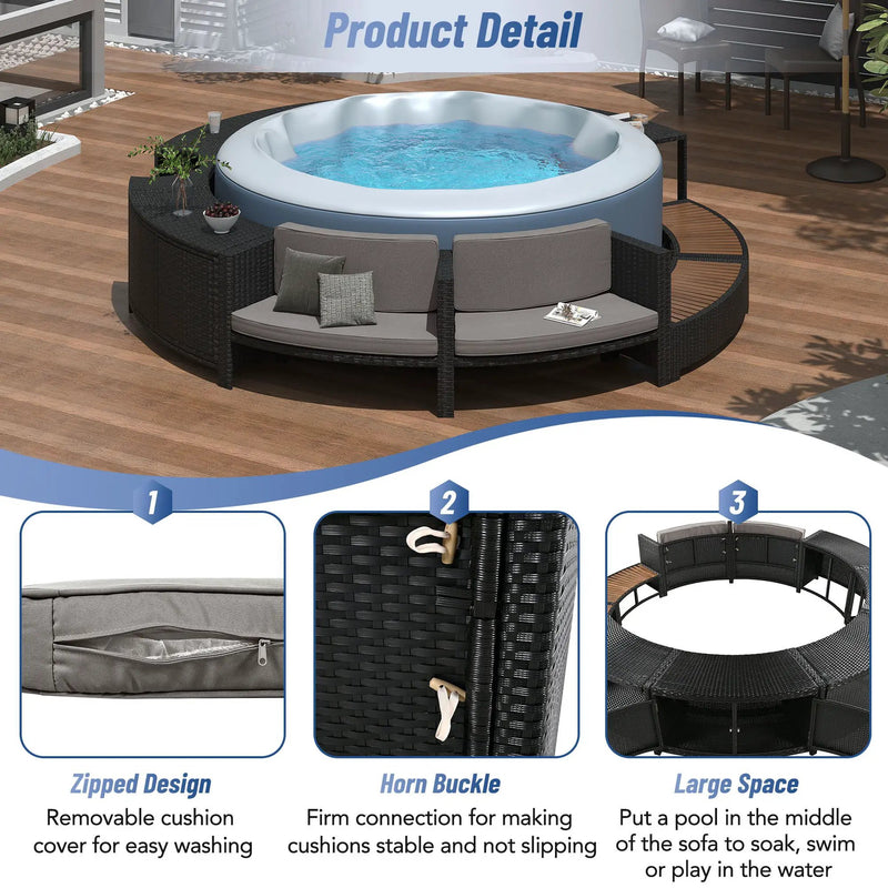 Spa Surround Spa Frame Patio Rattan Sofa Set With Storage Spaces, Mini Sofa And Comfortable Cushion For Patio, Backyard by Unique Piece Furniture