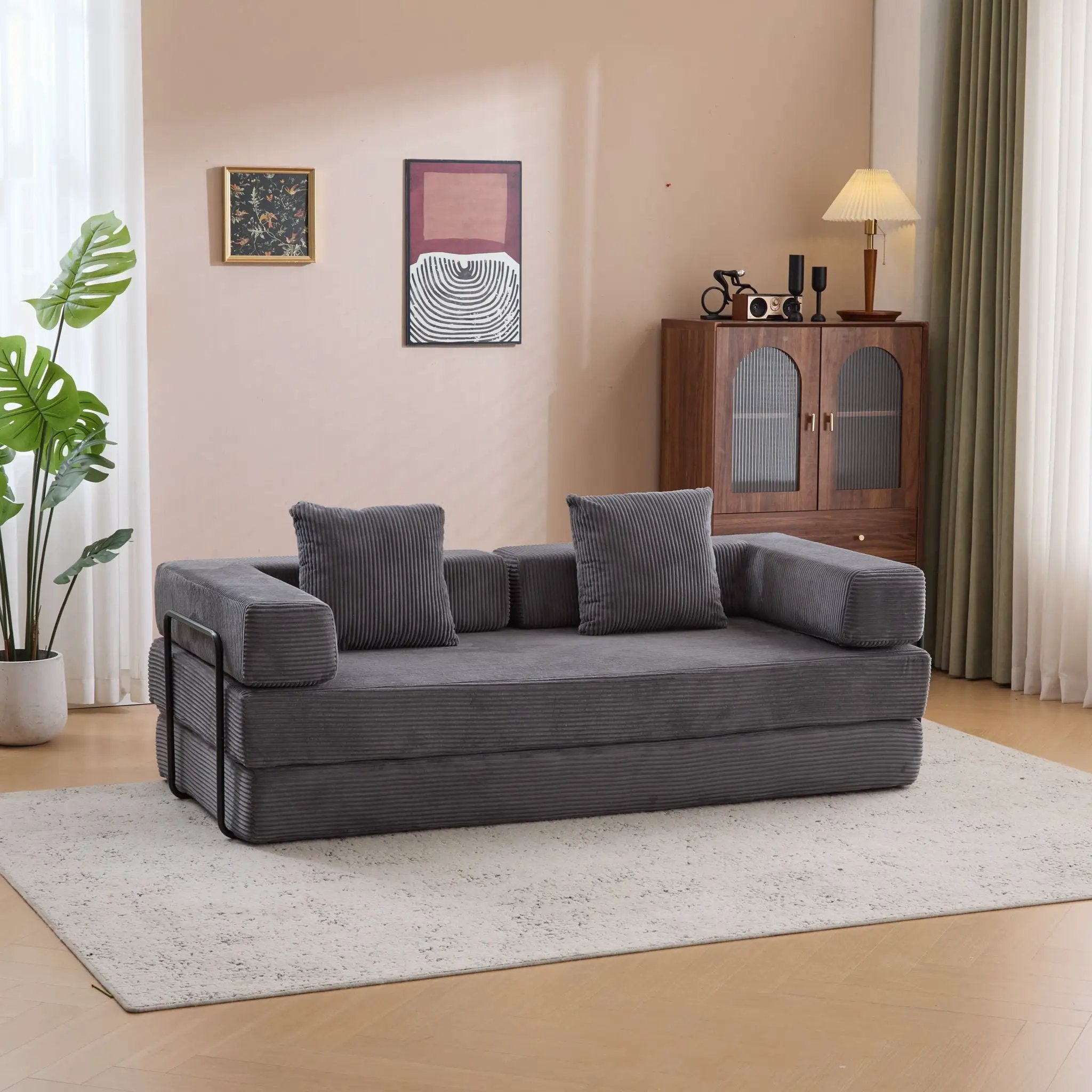 Floor Couch, Convertible Floor Sofa Bed With Pillow Back Support Armrest by HouseOfZazla