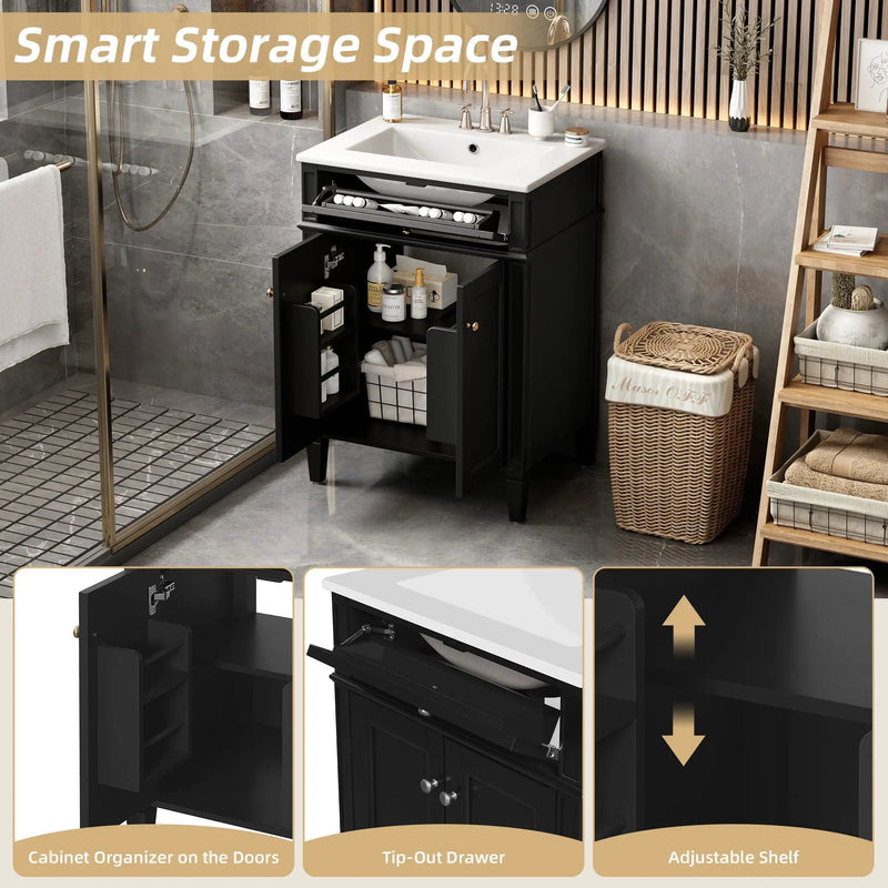 Bathroom Vanity With 2 Doors And Tip Out Drawer, Soft Closing Hinges