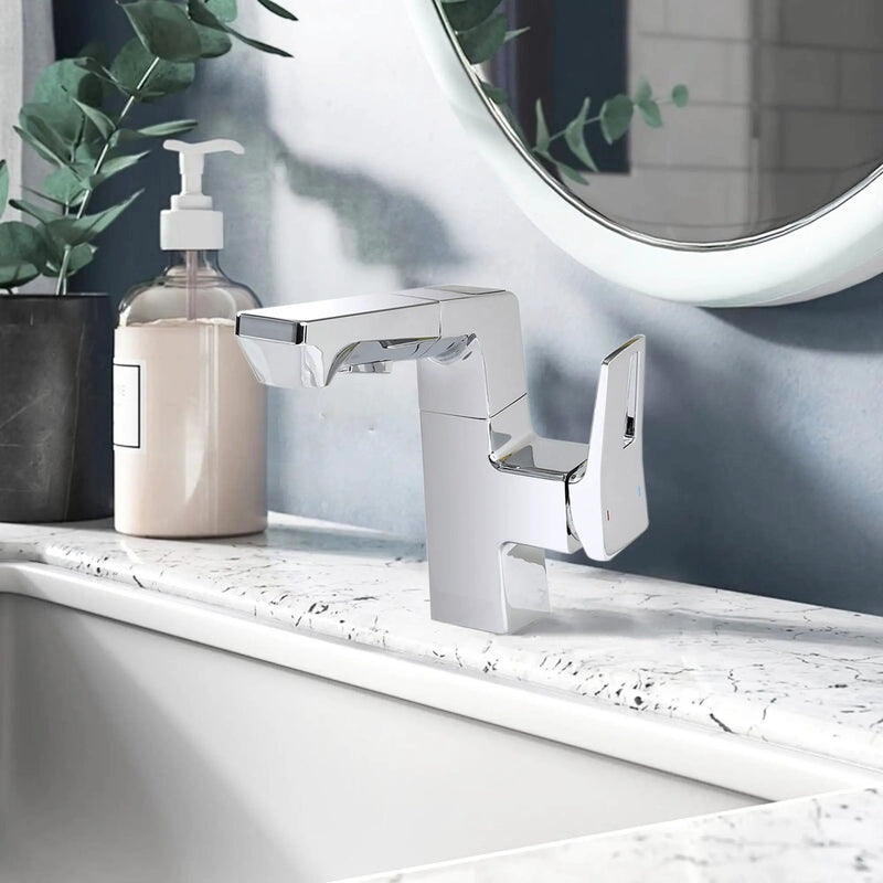 Modern Smart LED Bathroom Faucet With Temperature Digital Display And Pull Down Sprayer by HouseOfZazla