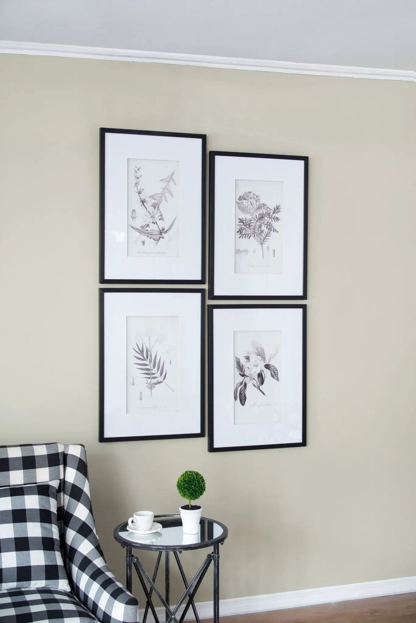 Botanical Wall Art Prints, Home Decor For Living Room Dining Room, Bedroom, Hallway (Set of 4) - White / Black by HouseOfZazla