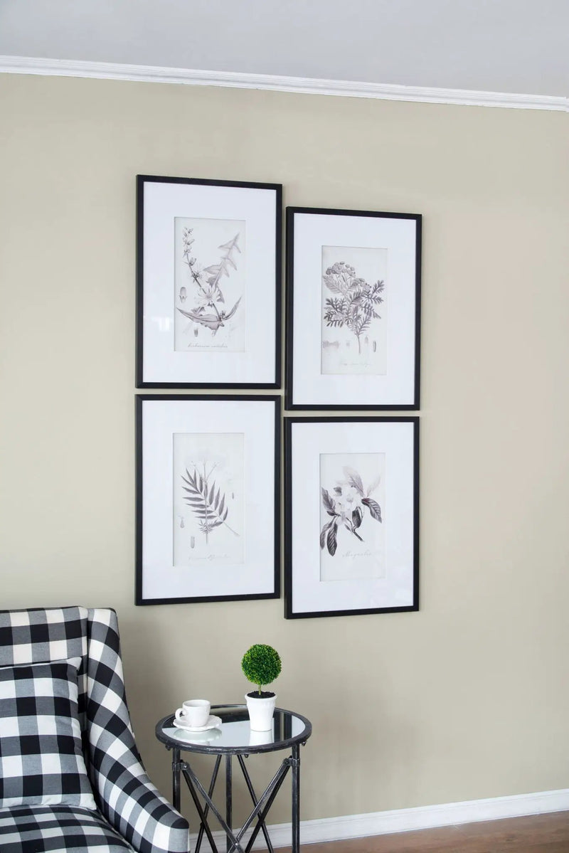 Botanical Wall Art Prints, Home Decor For Living Room Dining Room, Bedroom, Hallway (Set of 4) - White / Black by HouseOfZazla