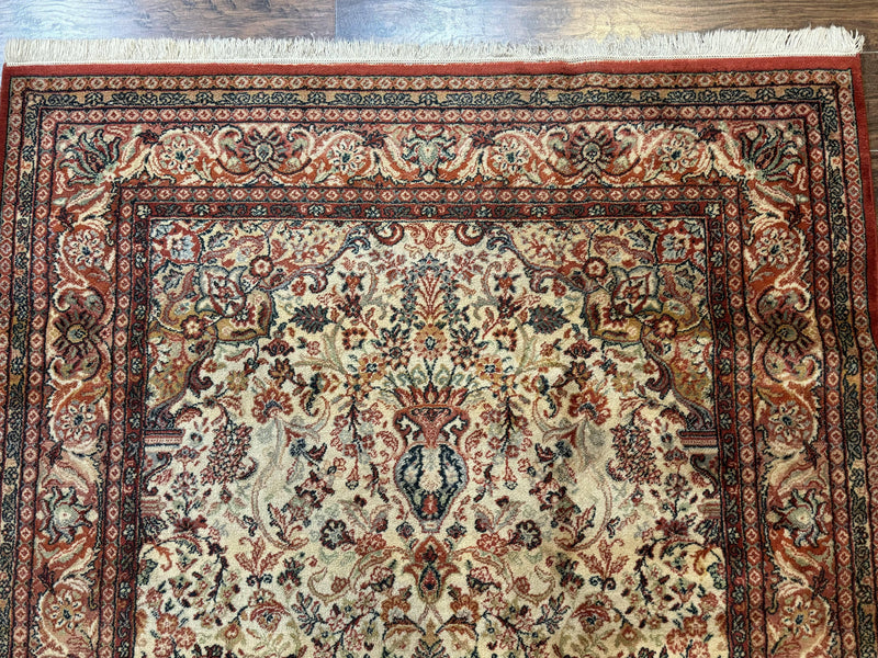 Antique Persian Rug 5x7, Allover Floral with Vases, Beige and Red, Belgian Power Loomed Rug, Vintage by Jewel Rugs