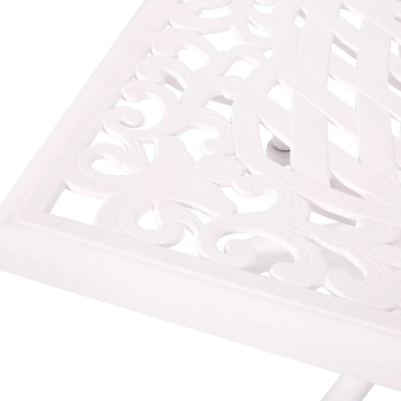 Celestine Outdoor Cast Aluminum Dining Table with Floral Lattice Design and Umbrella Holder by HouseOfZazla