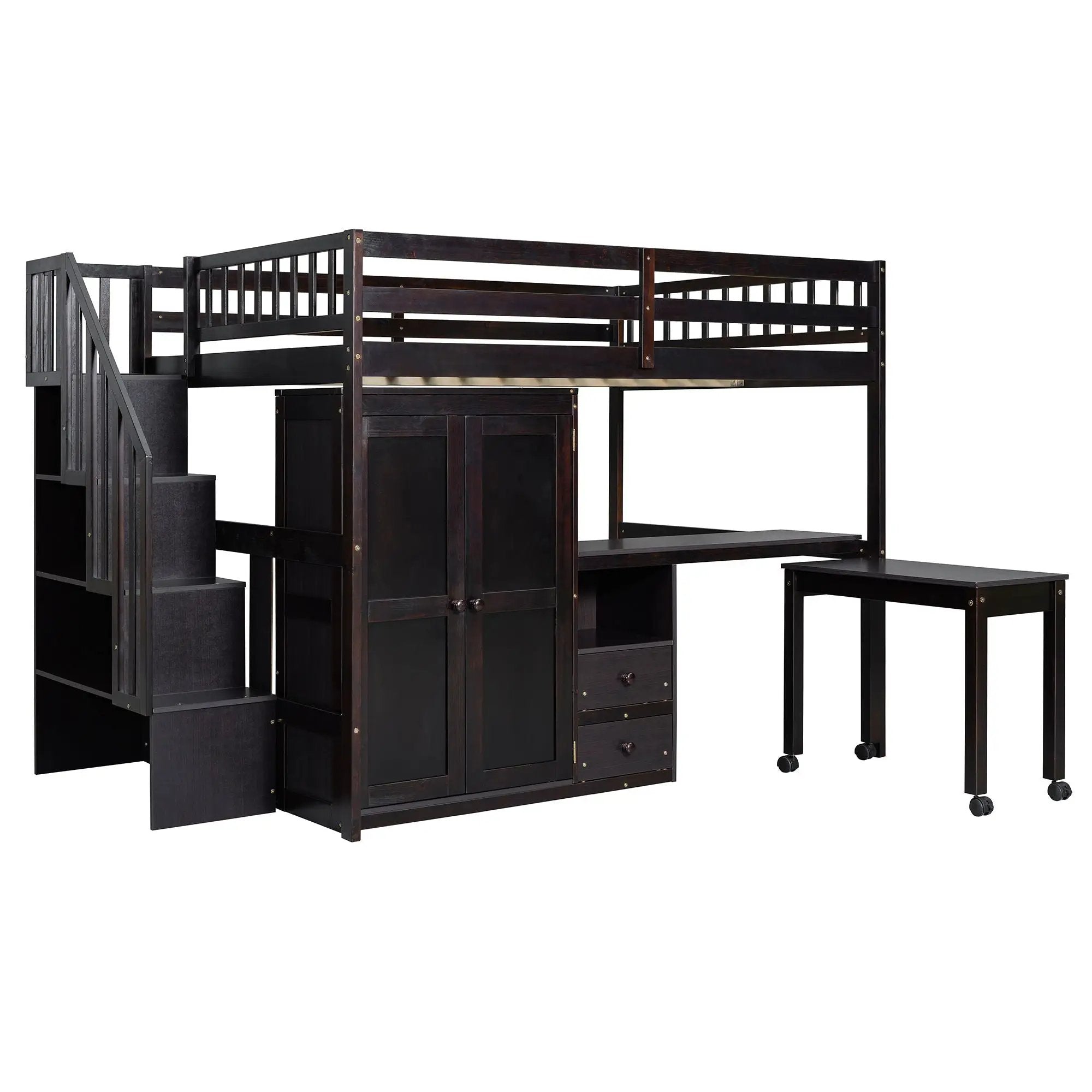 Loft Bed With Stairs, Bookshelf, Drawers, Desk & Wardrobe, Space Saving Multifunctional Furniture by HouseOfZazla