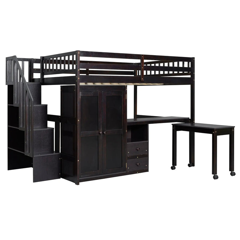 Loft Bed With Stairs, Bookshelf, Drawers, Desk & Wardrobe, Space Saving Multifunctional Furniture by HouseOfZazla