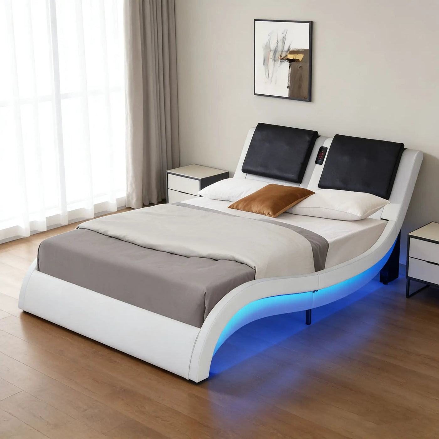 Platform Bed Frame With LED Lighting, tooth Music, Vibration Massage by Unique Piece Furniture