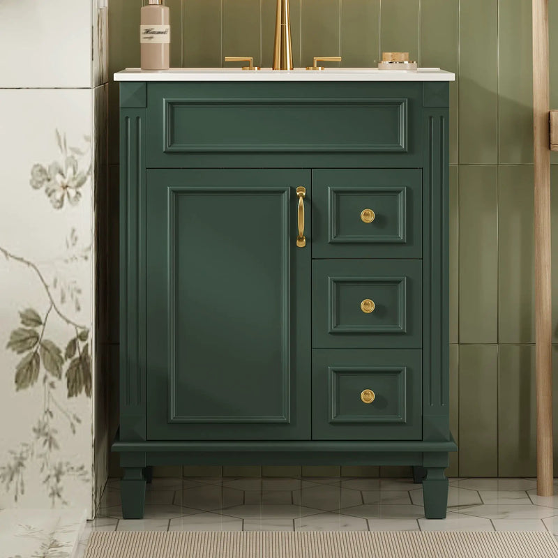 Bathroom Vanity With Sink, Compact Cabinet & 2 Drawers And Adjustable Shelf by Unique Piece Furniture