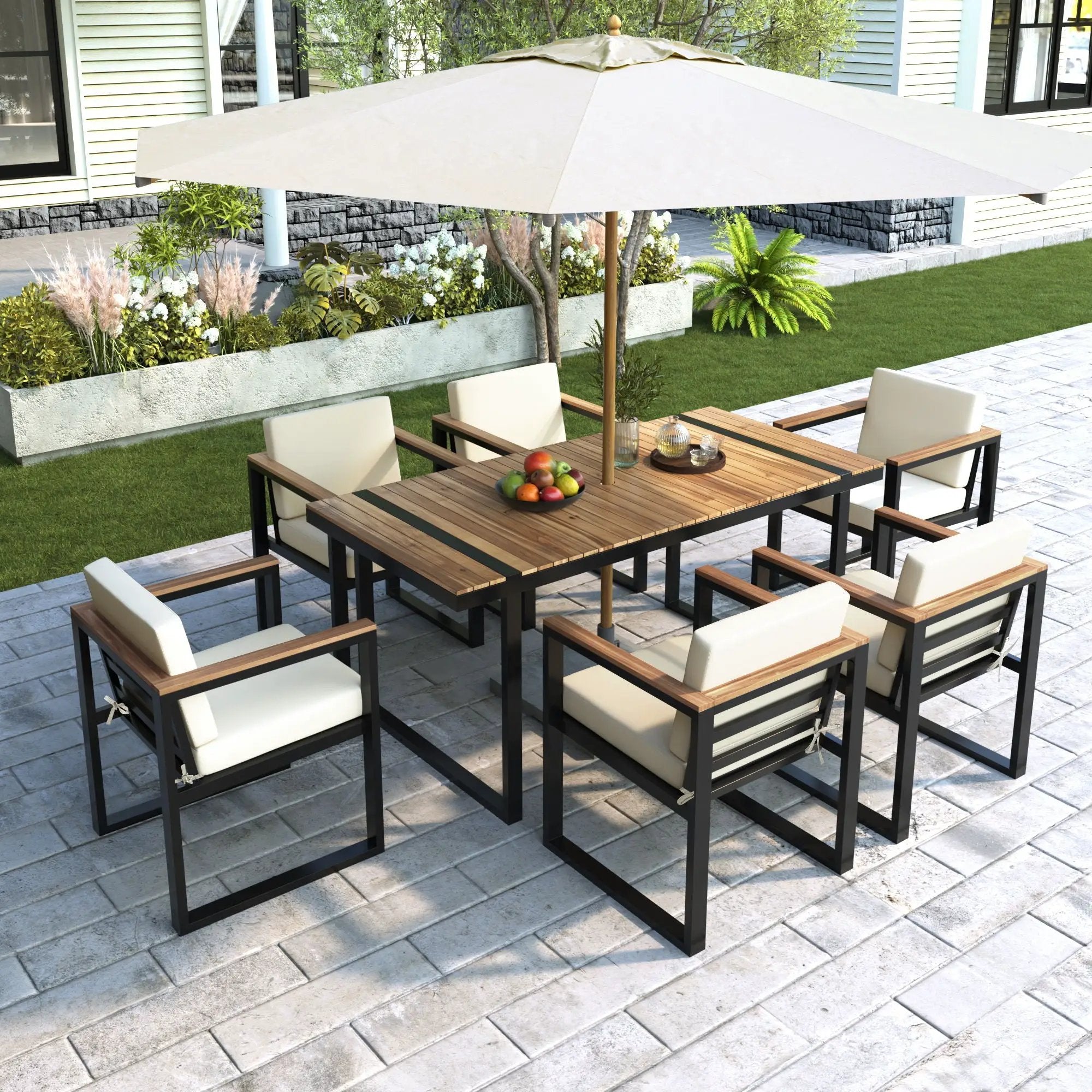 7 Pieces Outdoor Dining Set Patio Dining Table And Chair Set With And Removable Cushions For Patio by HouseOfZazla