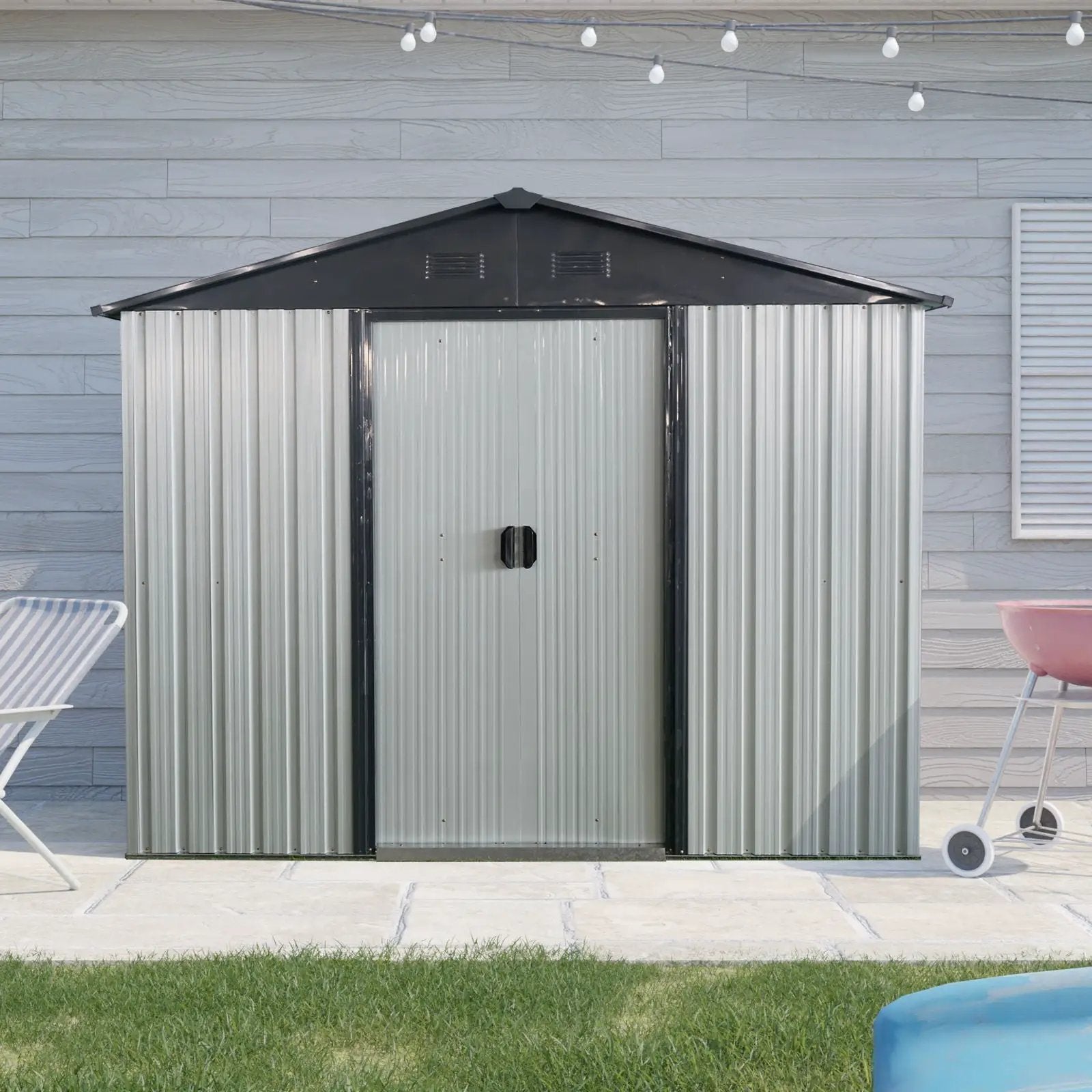 Outdoor Metal Storage Shed With Sliding Door And Foundation For Backyard, Patio, Lawn by HouseOfZazla