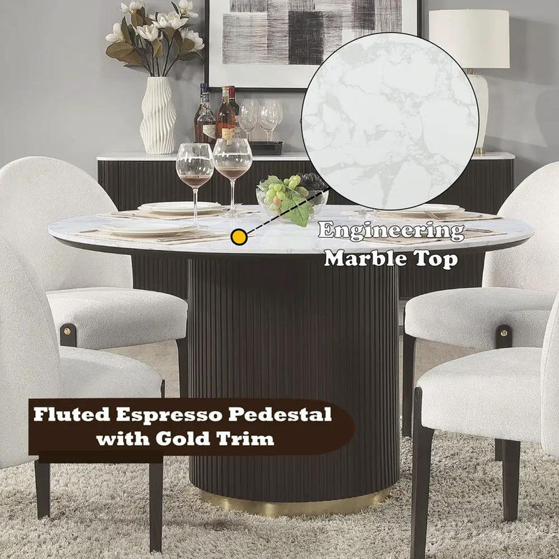Clayten - Round Dining Table With Marble - White Natural Marble Top & Espresso by Unique Piece Furniture