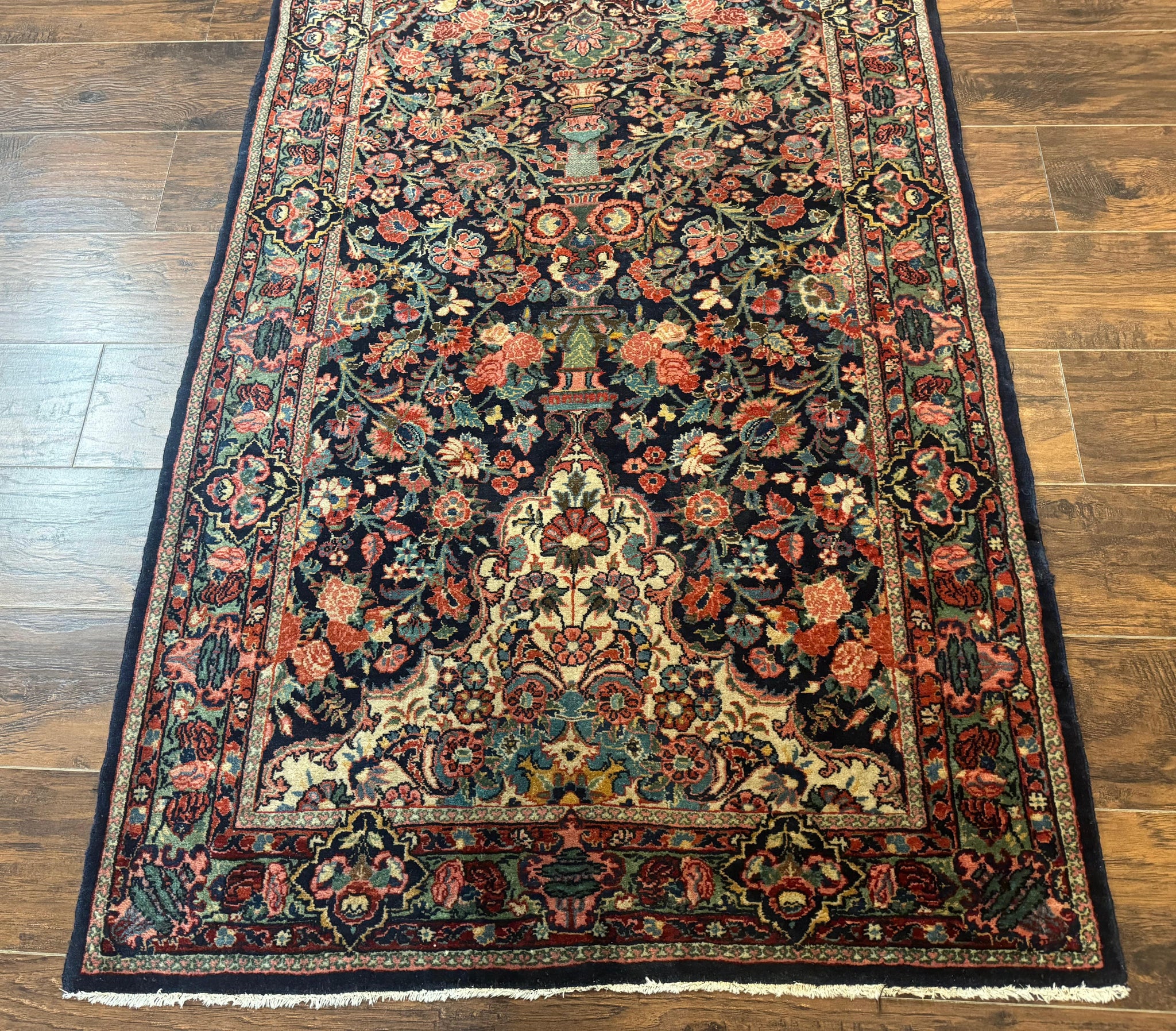 Antique Persian Rug 4x5, Navy Blue 1920s Carpet, Wool, Rare, Fine, Persian Hamadan Bidjar Carpet by Jewel Rugs