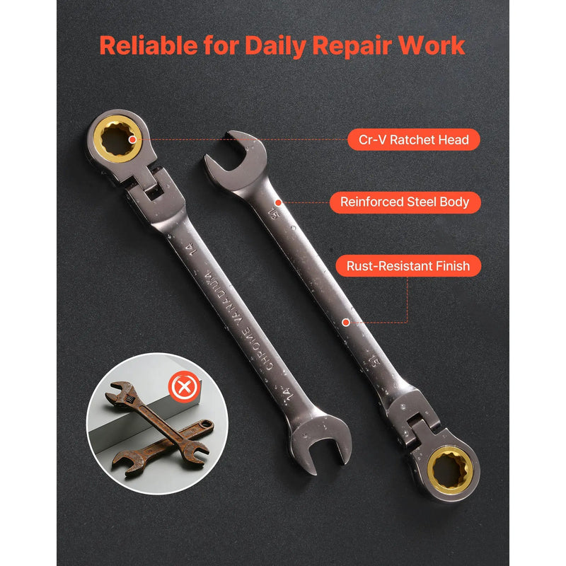 Flex-Head Ratcheting Wrench Set, 24-Piece SAE and Metric by HouseOfZazla