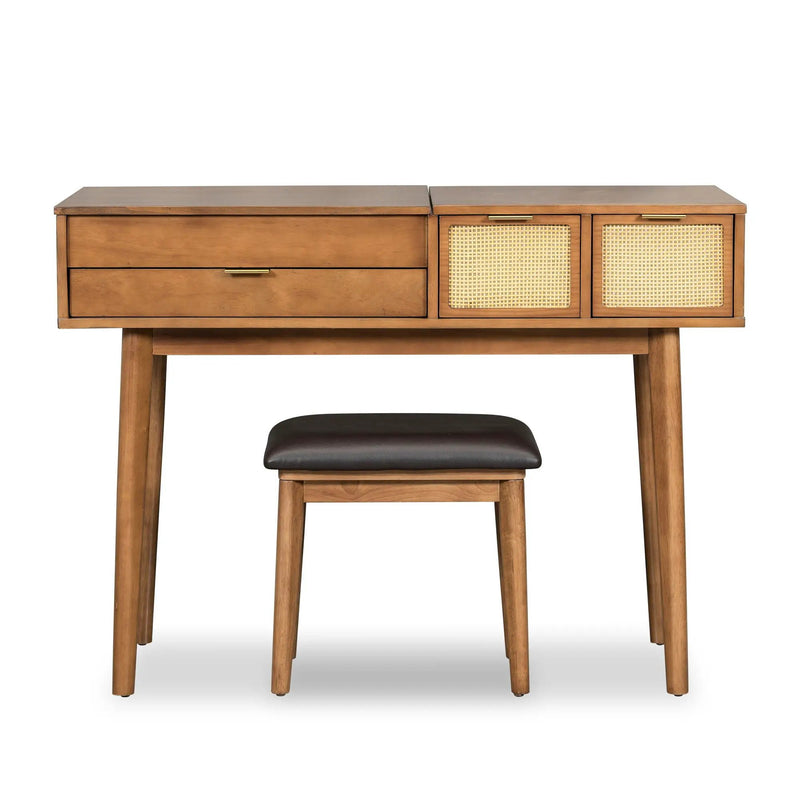 Classic Wood Makeup Vanity Set With Flip-Top Mirror And Stool, Dressing Table With Three Drawers And Storage Space by Unique Piece Furniture