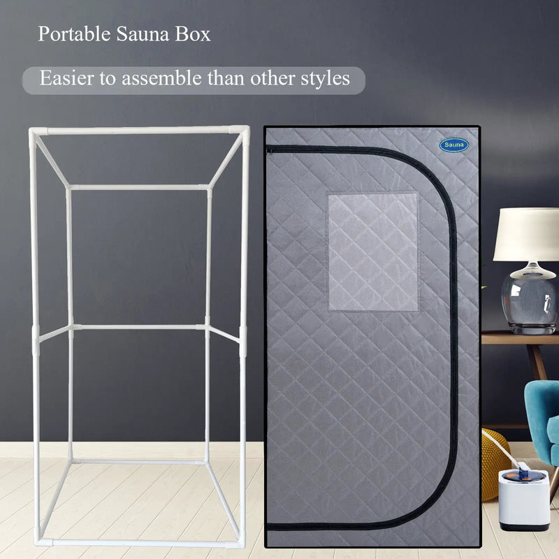 Portable Grey Mini Plus style Steam Sauna tent–Personal Home Spa, with Steam Generator, Remote Control, Foldable Chair, PVC pipes. Easy to Install,fast heating, with FCC & UL Certification by HouseOfZazla