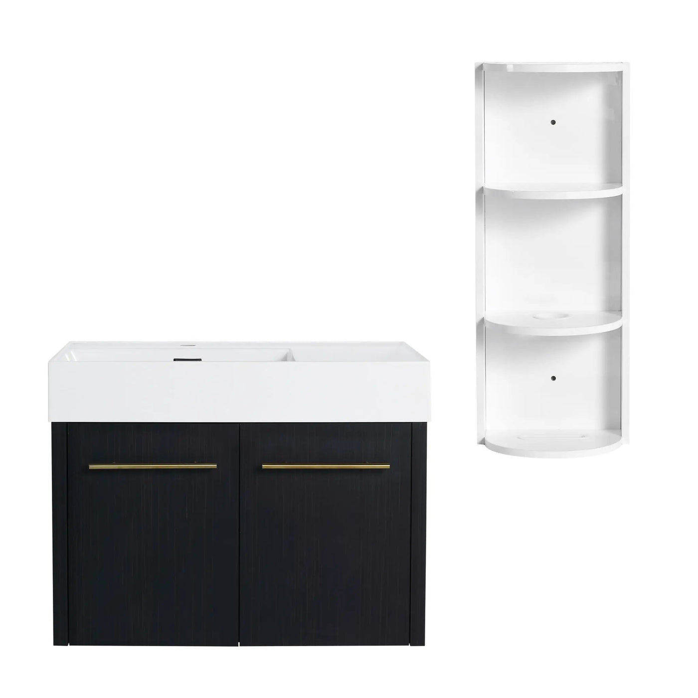 Modern Wall Mounted Bathroom Vanity With Resin Sink and Storage Rack by HouseOfZazla