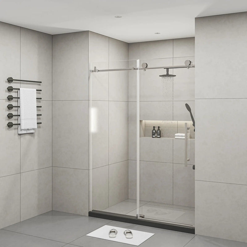 Frameless Shower Door, Clear Tempered Glass - Brushed Nickel by HouseOfZazla