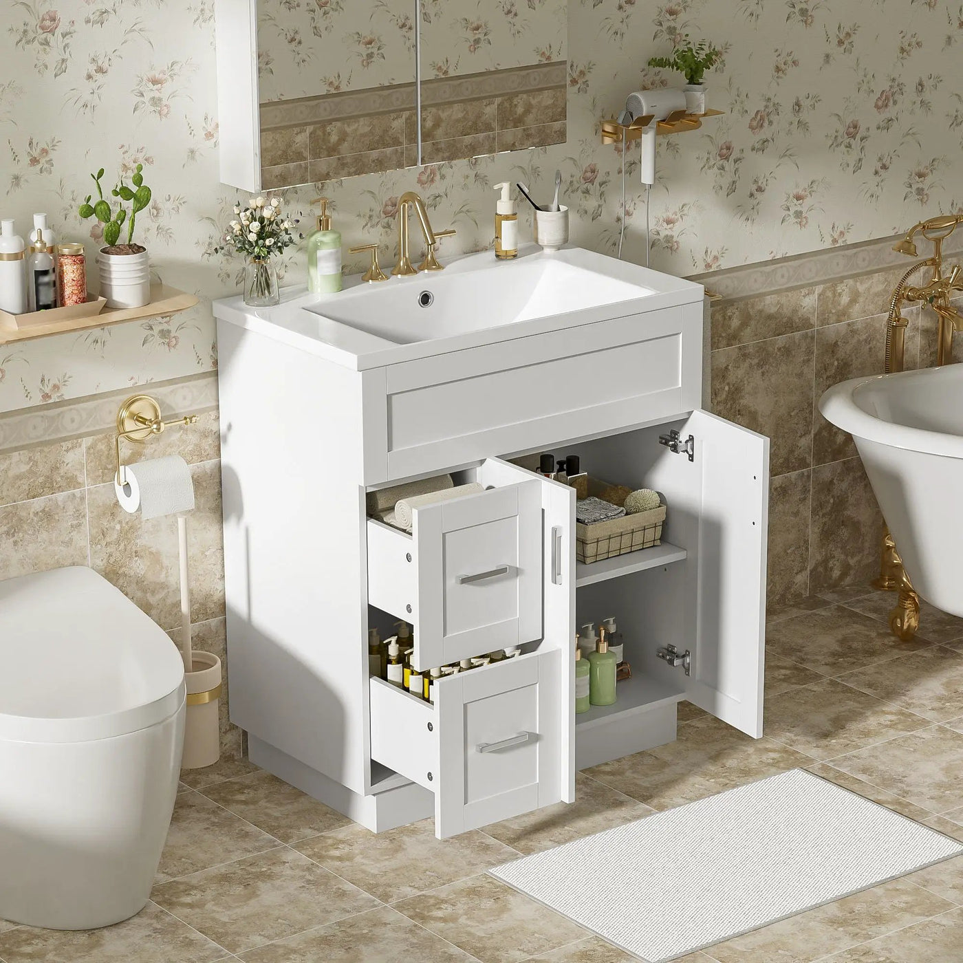 Bathroom Vanity With 2 Doors, 2 Drawers, Adjustable Shelf, Hidden Slides & Soft Close Hinges by Unique Piece Furniture