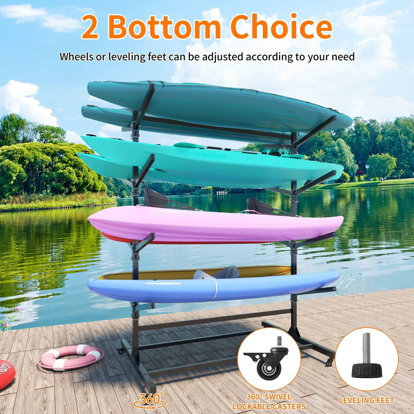 Freestanding Kayak Storage Rack With Lockable Wheels For Kayak, Canoe, Sup & Surfboard by HouseOfZazla