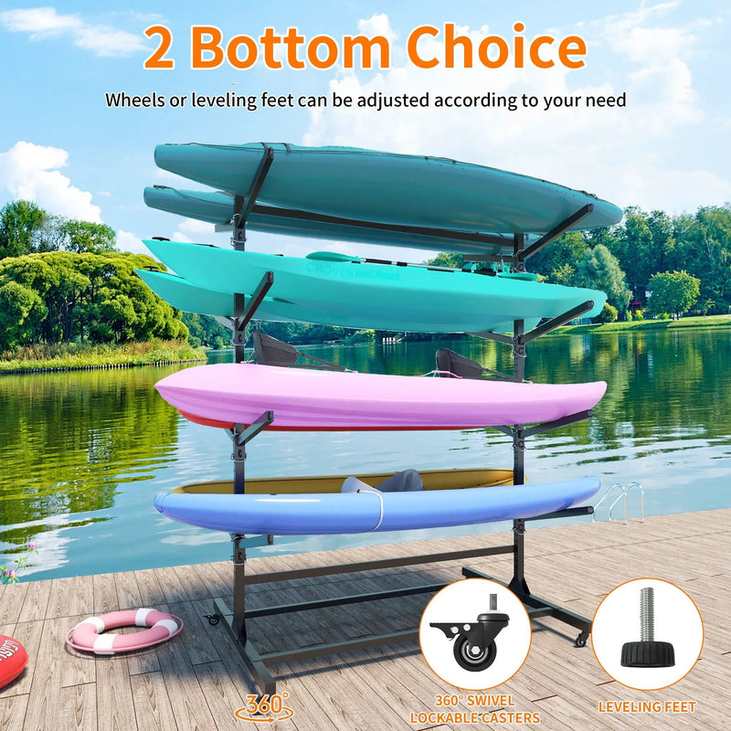 Freestanding Kayak Storage Rack With Lockable Wheels For Kayak, Canoe, Sup & Surfboard by HouseOfZazla