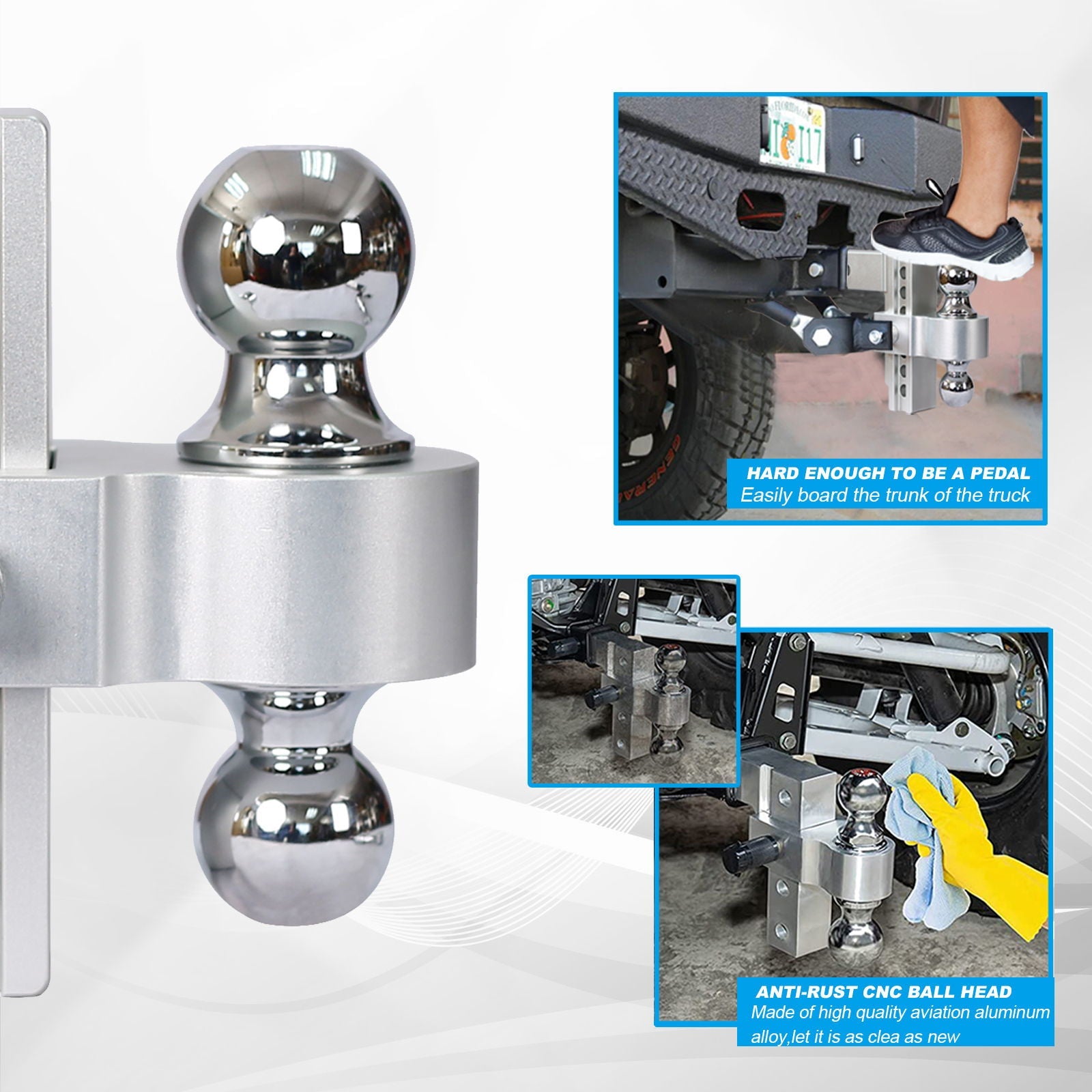 Alu - Adjustable Trailer Drop Hitch With 2" Receiver, 6" Adjustment - Silver by HouseOfZazla