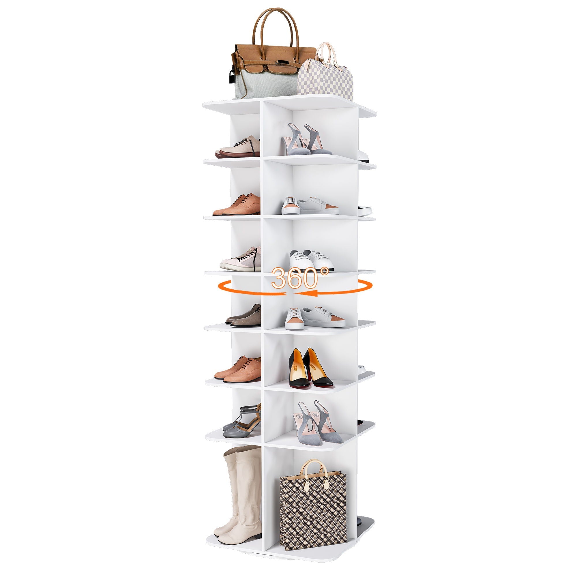 7 Tier Square Rotating Shoe Rack Tower With 360° Spinning Organizer - White by HouseOfZazla
