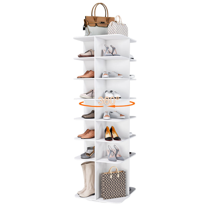 7 Tier Square Rotating Shoe Rack Tower With 360° Spinning Organizer - White by HouseOfZazla
