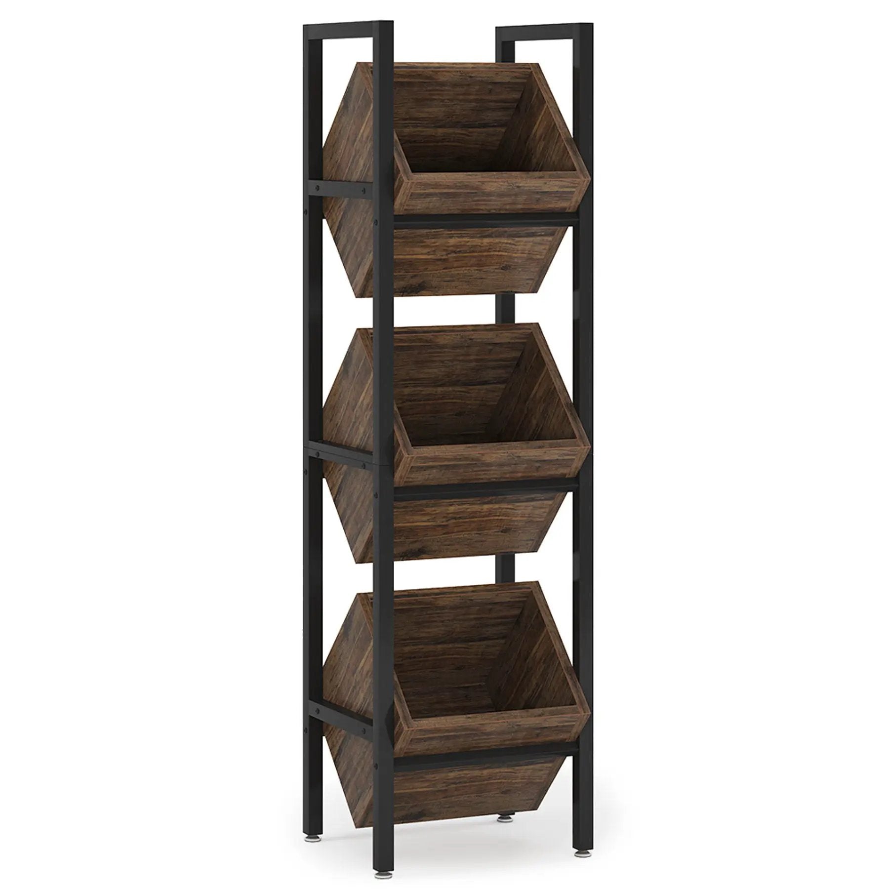 3 Tier Basket Stand With Angled Baskets, Vertical Storage Tower For Kitchen - Black by HouseOfZazla