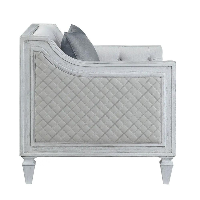 Katia - Chair With Pillow - Light Gray Linen & Weathered White by Unique Piece Furniture