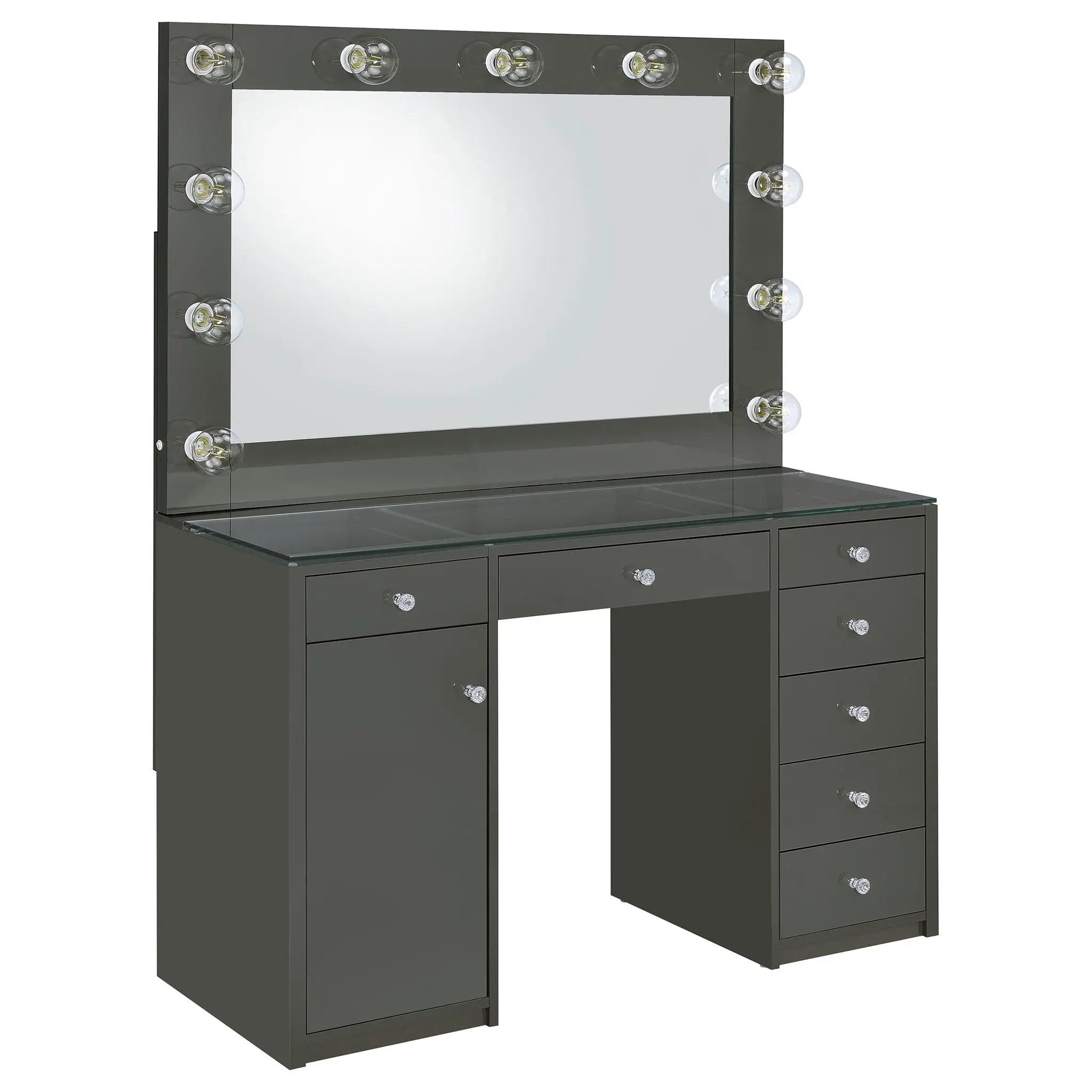 Acena 7-drawer Vanity Set with Lighting Grey High Gloss by Unique Piece Furniture