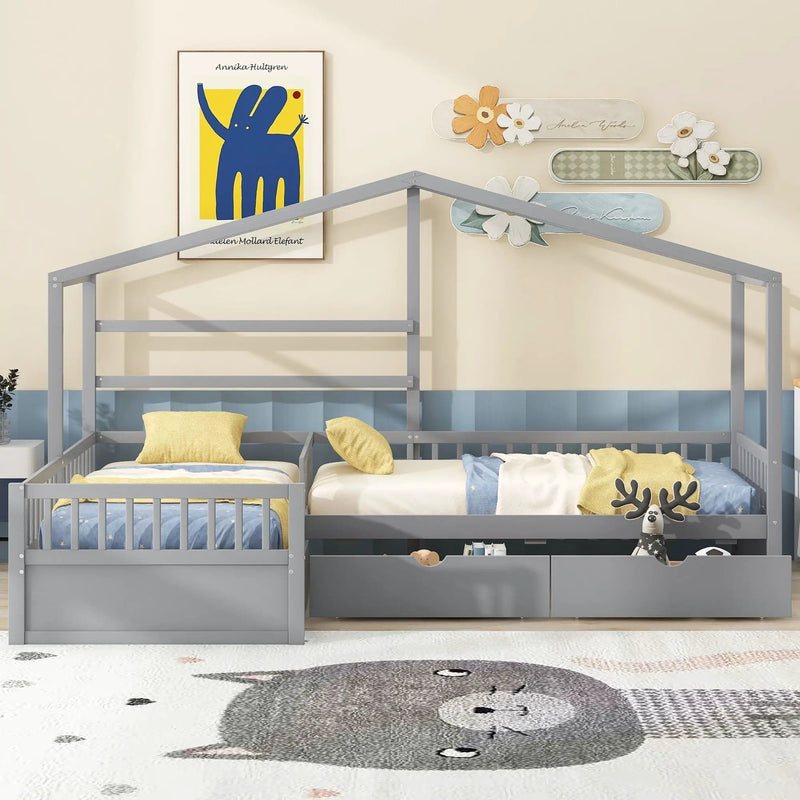 L Shape Platform Bed With 3 Storage Drawers by Unique Piece Furniture